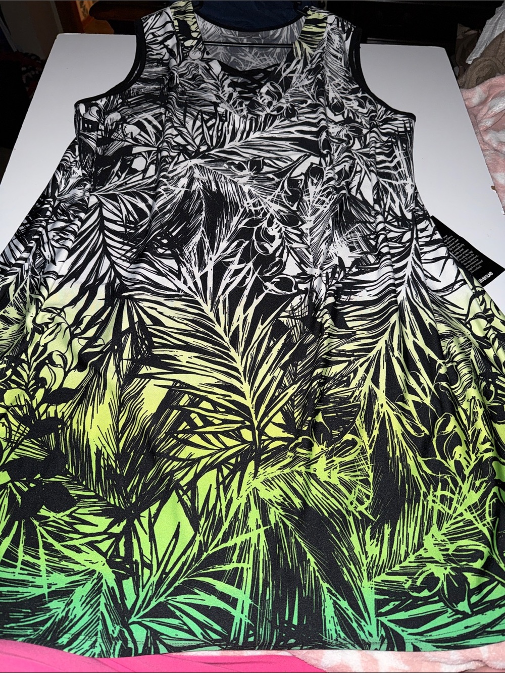 Avenue Black White Green Ombre Palm-Print Midi Dress
